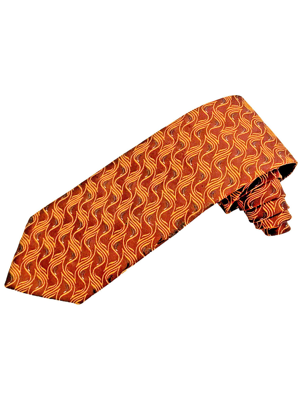 Bolgheri 100% ITALIAN Silk Necktie VTG Red w/ Gold Wave Pattern 58" Classy